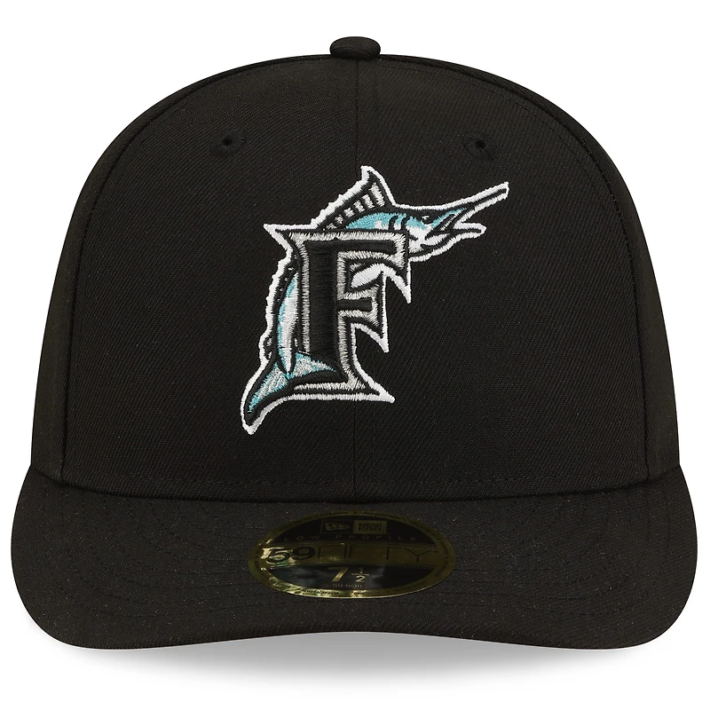 Casquette ajustée New Era 59FIFTY noire pour homme, collection Florida Marlins On-Field Authentic, profil bas
