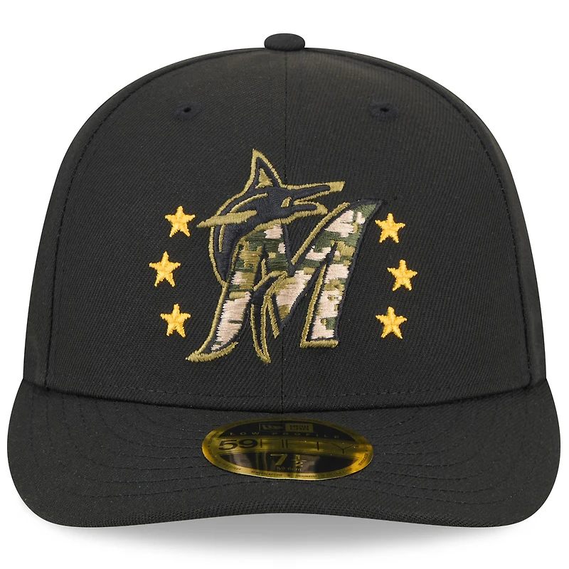 Casquette ajustée 59FIFTY à profil bas pour la Journée des forces armées 2024 de Miami Marlins New Era noire hommes