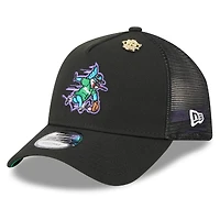 Casquette camionneur ajustable New Era noire Miami Marlins 2025 Big League Chew A-Frame 9FORTY pour homme
