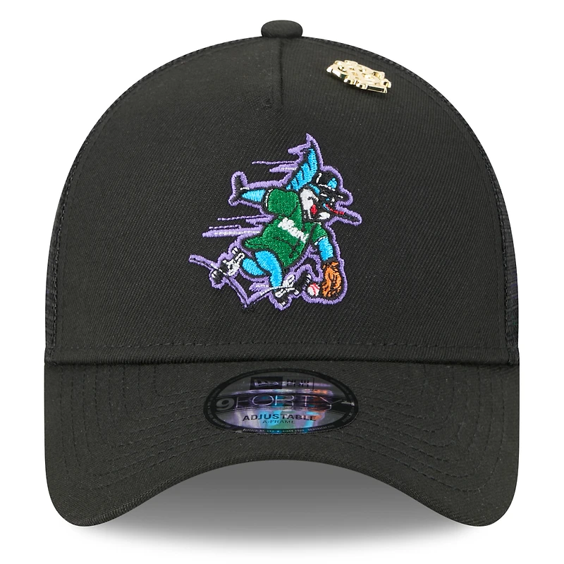 Men's New Era  Black Miami Marlins 2025 Big League Chew A-Frame 9FORTY Adjustable Trucker Hat