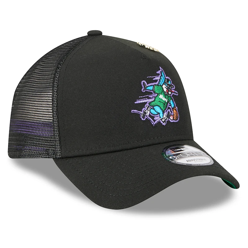 Men's New Era  Black Miami Marlins 2025 Big League Chew A-Frame 9FORTY Adjustable Trucker Hat