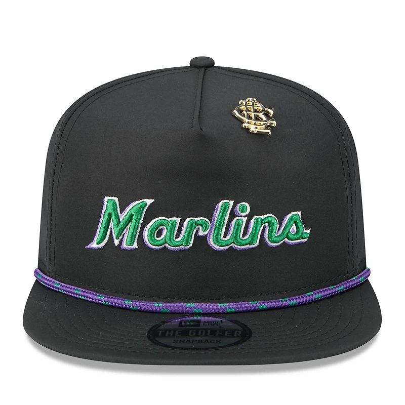 Casquette snapback New Era noire Miami Marlins 2025 Big League Chew Golfer pour homme