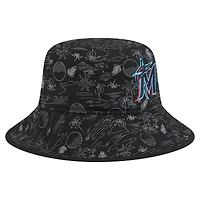Men's New Era  Black Miami Marlins 2025 Spring Training All Over Print Bucket Hat