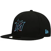 Men's New Era Black Miami Marlins 9/11 Memorial Side Patch 59FIFTY Fitted Hat
