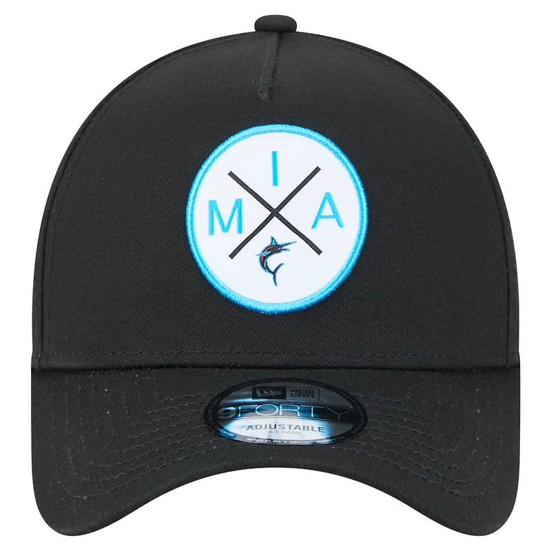 Men's New Era Black Miami Marlins 9FORTY A-Frame Adjustable Hat
