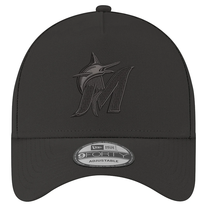 Men's New Era Black Miami Marlins A-Frame 9FORTY Adjustable Hat