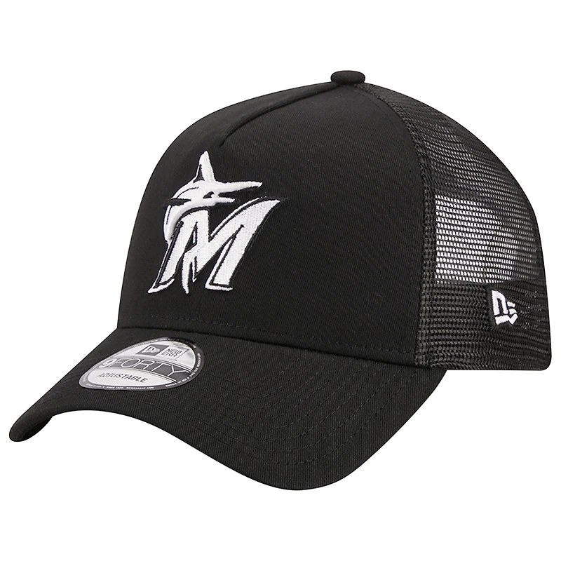 Casquette réglable A-Frame 9FORTY Trucker Miami Marlins noire New Era pour homme
