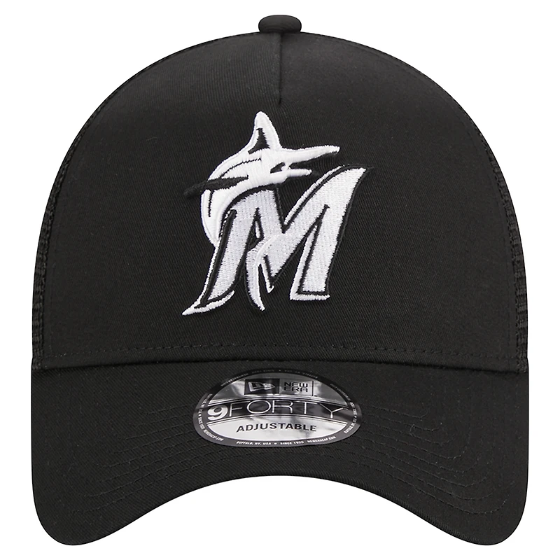 Casquette réglable A-Frame 9FORTY Trucker Miami Marlins noire New Era pour homme