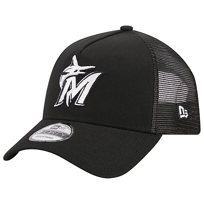 Casquette réglable A-Frame 9FORTY Trucker Miami Marlins noire New Era pour homme