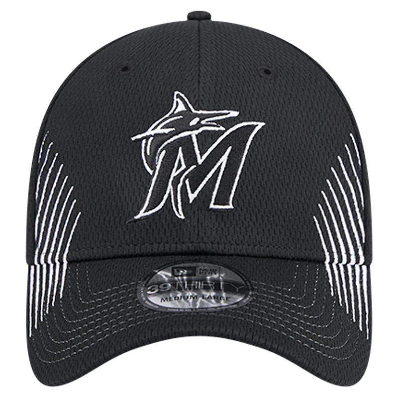 Casquette flex Active Dash Mark 39THIRTY Miami Marlins New Era noire pour hommes