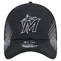 Casquette flex Active Dash Mark 39THIRTY Miami Marlins New Era noire pour hommes