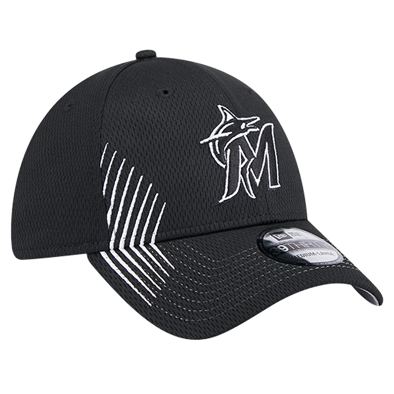 Casquette flex Active Dash Mark 39THIRTY Miami Marlins New Era noire pour hommes