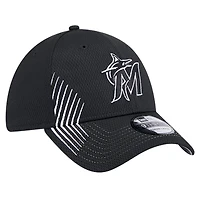 Casquette flex Active Dash Mark 39THIRTY Miami Marlins New Era noire pour hommes