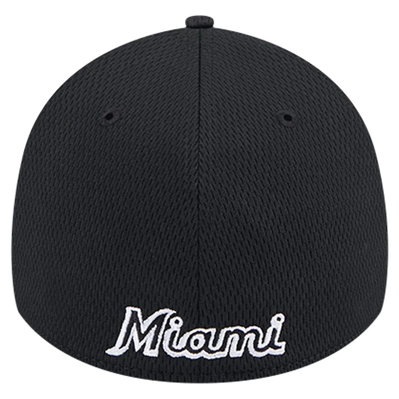 Casquette flex Active Dash Mark 39THIRTY Miami Marlins New Era noire pour hommes