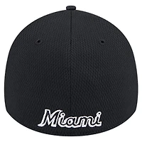 Casquette flex Active Dash Mark 39THIRTY Miami Marlins New Era noire pour hommes