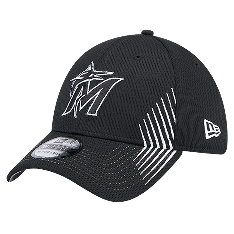 Casquette flex Active Dash Mark 39THIRTY Miami Marlins New Era noire pour hommes