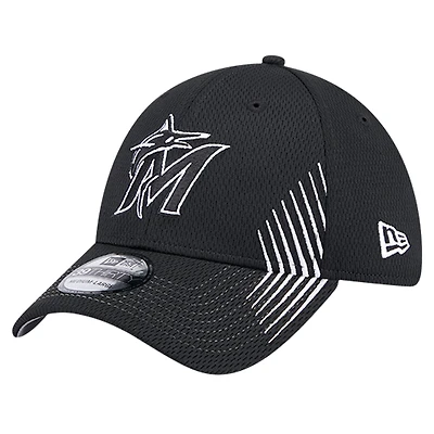 Casquette flex Active Dash Mark 39THIRTY Miami Marlins New Era noire pour hommes