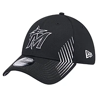 Casquette flex Active Dash Mark 39THIRTY Miami Marlins New Era noire pour hommes