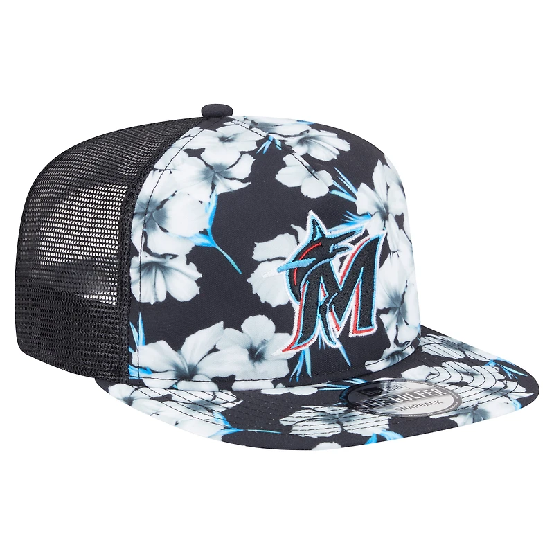 Casquette snapback noire New Era pour homme, motif aventure des Miami Marlins