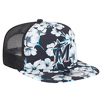 Casquette snapback noire New Era pour homme, motif aventure des Miami Marlins