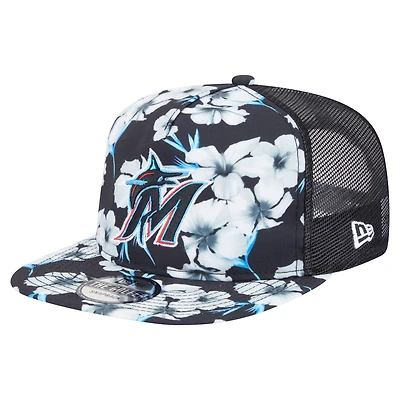 Casquette snapback noire New Era pour homme, motif aventure des Miami Marlins