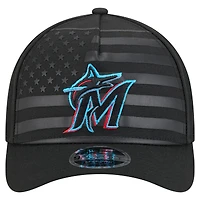 Casquette ajustable New Era noire Miami Marlins 9FORTY M-Crown A-Frame pour homme
