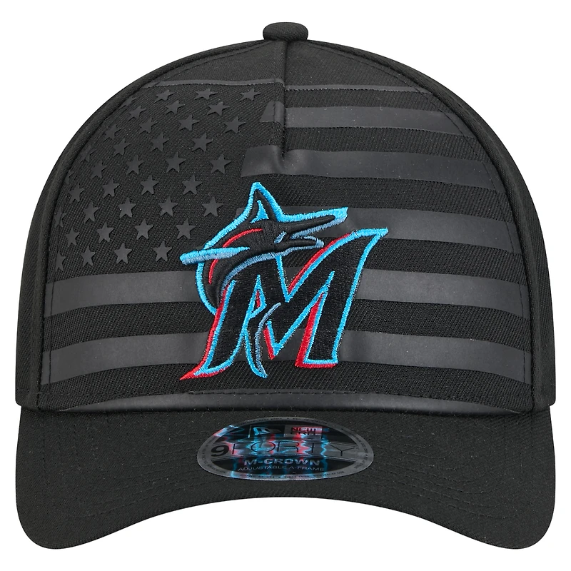 Casquette ajustable New Era noire Miami Marlins 9FORTY M-Crown A-Frame pour homme
