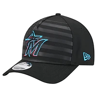 Casquette ajustable New Era noire Miami Marlins 9FORTY M-Crown A-Frame pour homme