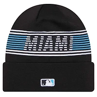 Bonnet en tricot à revers noir pour homme de la collection Authentic Miami Marlins de New Era