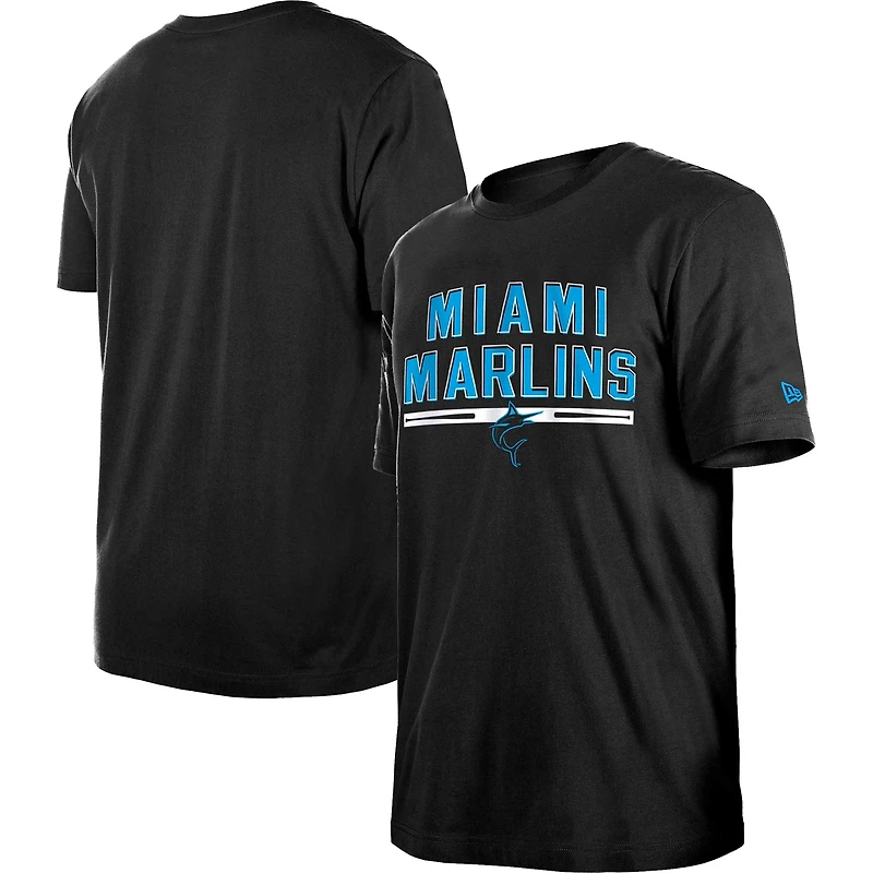 T-shirt d'entraînement au bâton New Era noir pour homme, Miami Marlins