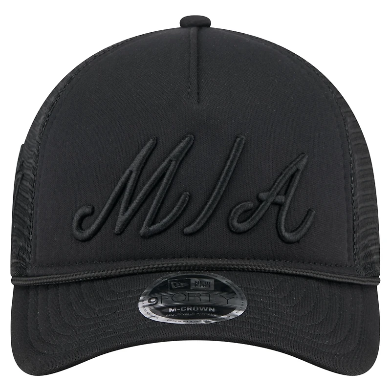 Casquette camionneur ajustable noire New Era 9FORTY City Initial des Marlins de Miami pour homme