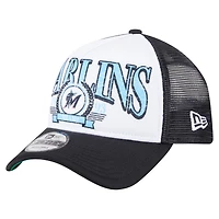 Men's New Era  Black Miami Marlins Distressed 9FORTY A-Frame Adjustable Trucker Hat