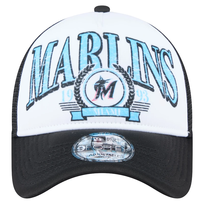 Casquette camionneur ajustable New Era noire Miami Marlins 9FORTY A-Frame pour homme