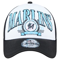 Casquette camionneur ajustable New Era noire Miami Marlins 9FORTY A-Frame pour homme