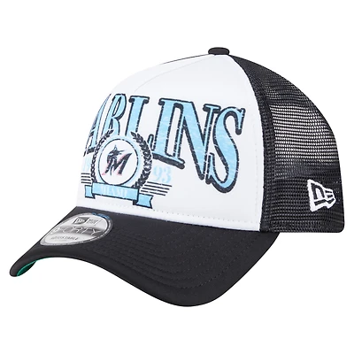 Men's New Era  Black Miami Marlins Distressed 9FORTY A-Frame Adjustable Trucker Hat