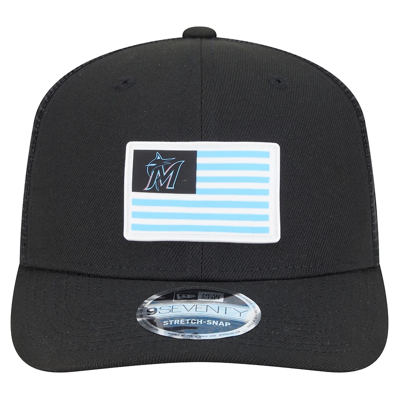 Casquette extensible à bouton-pression New Era noire Miami Marlins 9SEVENTY pour homme