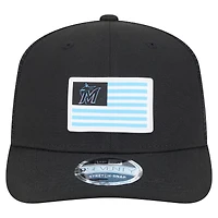 Casquette extensible à bouton-pression New Era noire Miami Marlins 9SEVENTY pour homme