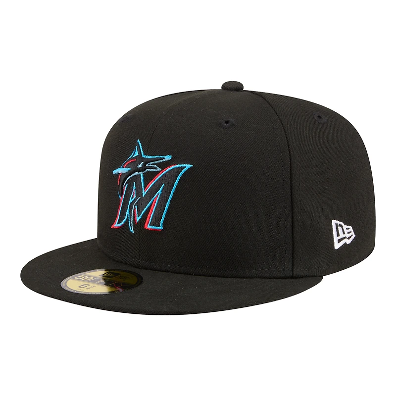 Casquette ajustée New Era 59FIFTY Hidden Hit noire Miami Marlins pour homme