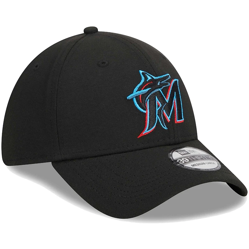Casquette Flex 39THIRTY Miami Marlins Logo New Era noire pour homme