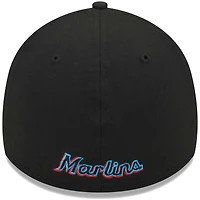 Casquette Flex 39THIRTY Miami Marlins Logo New Era noire pour homme