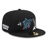 Casquette ajustée New Era 59FIFTY noire pour homme, Miami Marlins, Looney Tunes Bugs Bunny