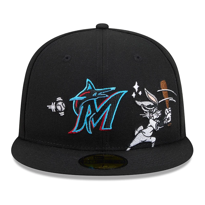 Men's New Era Black Miami Marlins Looney Tunes Bugs Bunny 59FIFTY Fitted Hat