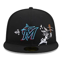 Men's New Era Black Miami Marlins Looney Tunes Bugs Bunny 59FIFTY Fitted Hat