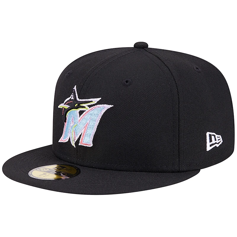 Men's New Era Black Miami Marlins Multi-Color Pack 59FIFTY Fitted Hat