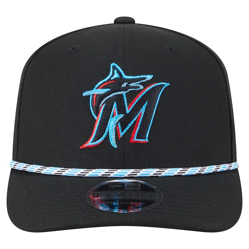 Casquette extensible à boutons-pression Miami Marlins Multi-Rope 9SEVENTY de New Era pour homme, noire