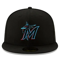 Casquette ajustée 59FIFTY du Temple de la renommée baseball national des Marlins Miami New Era noire pour hommes
