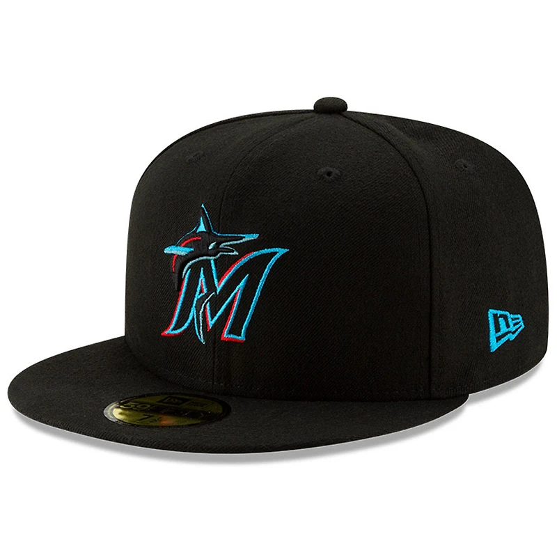 Casquette ajustée 59FIFTY du Temple de la renommée baseball national des Marlins Miami New Era noire pour hommes