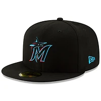 Casquette ajustée 59FIFTY du Temple de la renommée baseball national des Marlins Miami New Era noire pour hommes