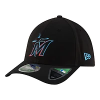 Casquette New Era noire Miami Marlins, réplique du modèle 39THIRTY M-Crown Flex pour homme