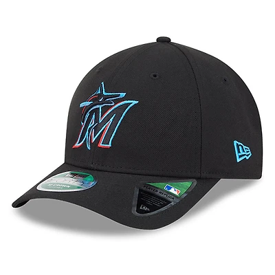 Men's New Era  Black Miami Marlins Player Replica 9FORTY Adjustable Hat